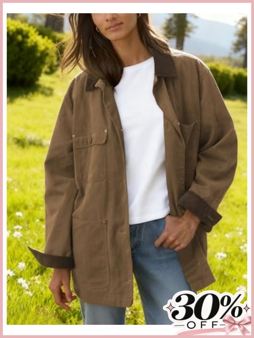 Oversized Utility Barn Jacket Corduroy Collar Cotton Casual Coat - Picture 3 of 6